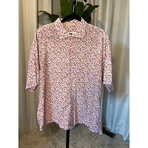 Joseph Abboud Mens XXL Pink Tropical Bird Toucan Print Short Sleeve Cotton Shirt